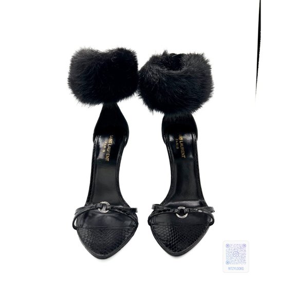 Saint Laurent Black Satine 4" Heels In Lacquered Ayers EU 38.5 - Picture 4 of 12